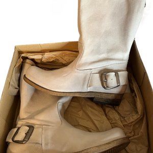 MTNG Mid Calf Off White Leather Distressed Boots  New in Box Size 7.5 (38)